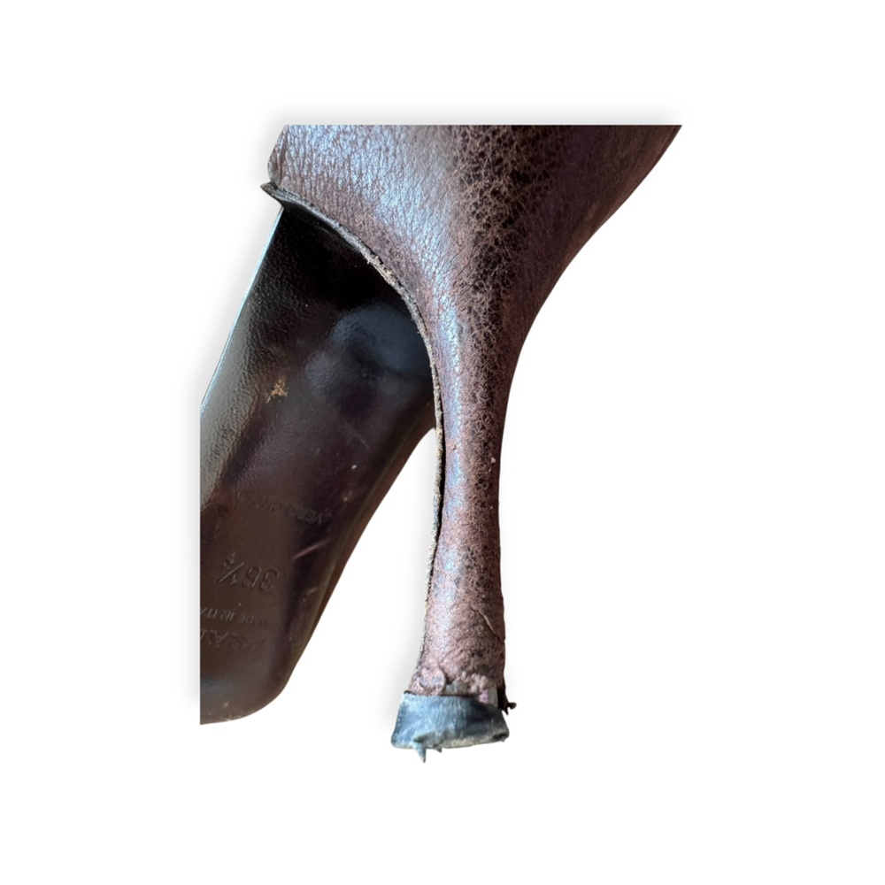 Prada brown leather embroidered heel VINTAGE style 90s early 2000s 36.5 US 6.5 - Picture 10 of 12